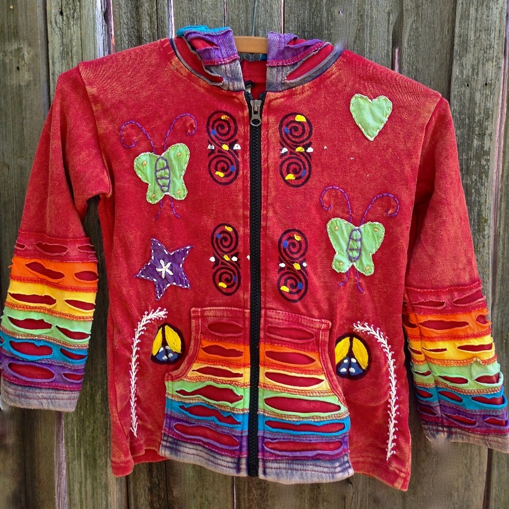 Girls Hoodie Jacket - Rainbow Butterfly